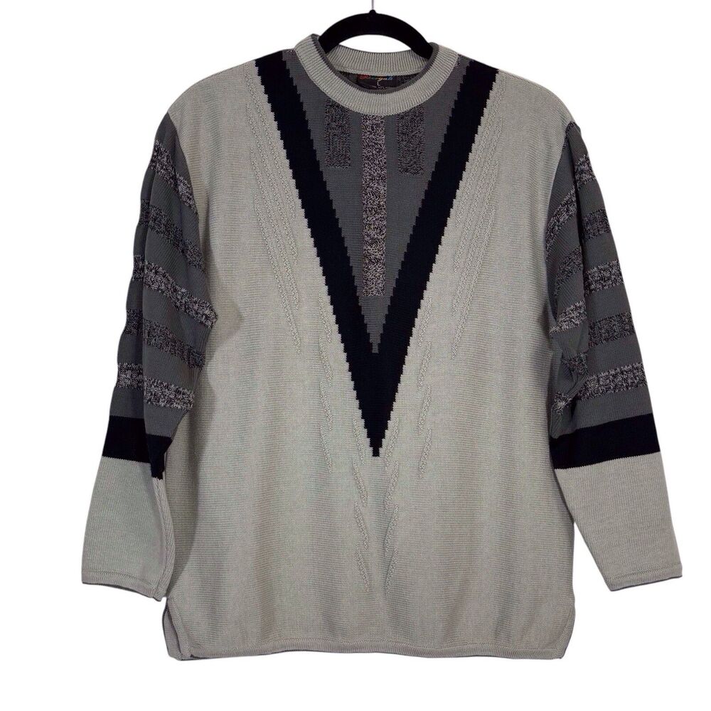 Bergati Textured Sweater Vintage Mens Large Gray Black 90s Y2K